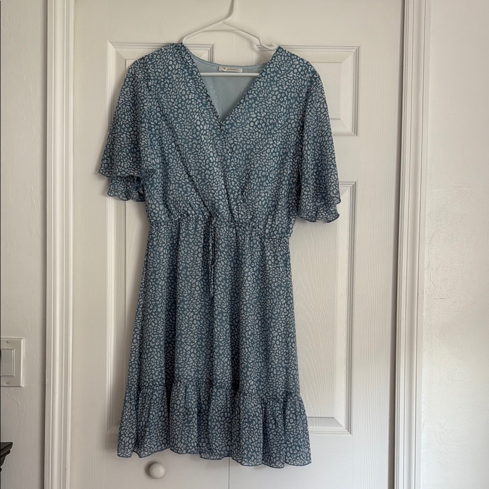 Elegant Blue Floral Women's Dress